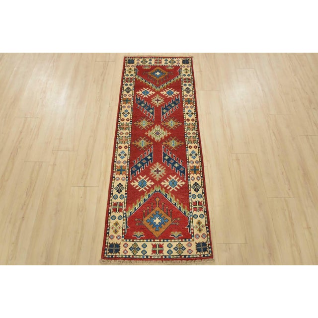Farmhouse Kazak Runner 2’1” X 5’8” Red Wool Tribal Hand-Knotted Oriental Rug For Sale - Image 3 of 11