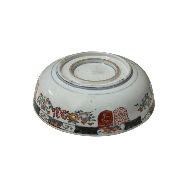 Asian Vintage Asian Round Polychrome Enamel Scenery Graphic Porcelain Bowl For Sale - Image 3 of 11