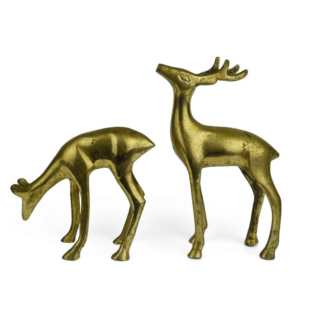 Mid-Century Modern Mid 20th Century Brass Buck Deer Animal Figurines - A Pair For Sale - Image 3 of 6