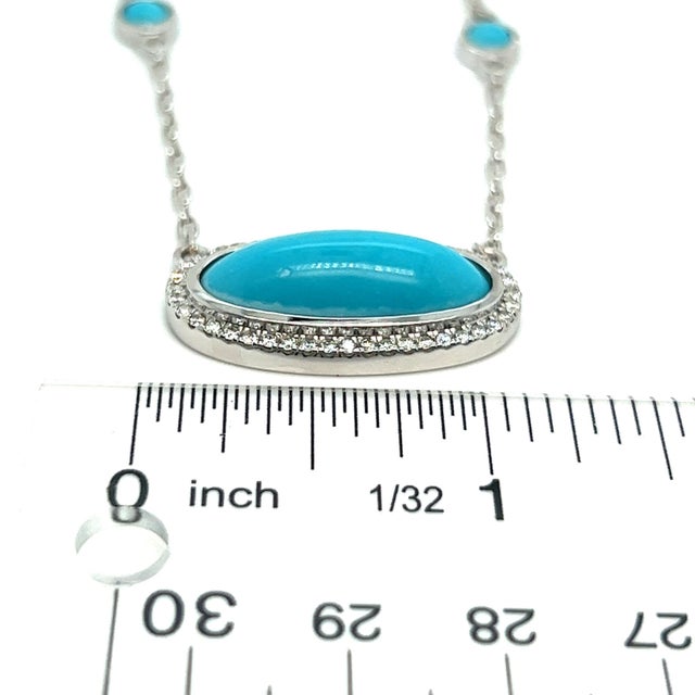 Natural Persian Turquoise Diamond Pendant Necklace 17" 14k G 13.27 TCW Certified For Sale - Image 14 of 18