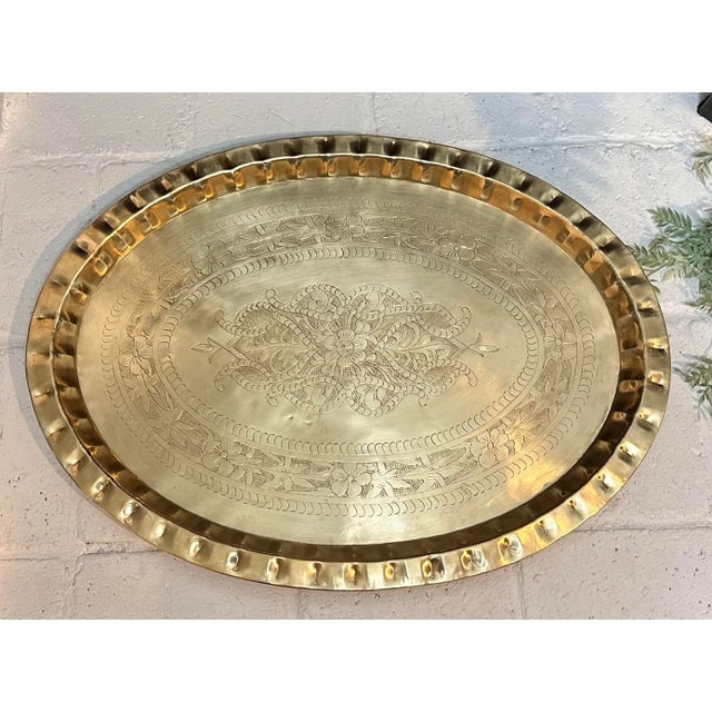Moroccan Brass Vintage Serving Table Tray / Wall Hanging For Sale - Image 10 of 10