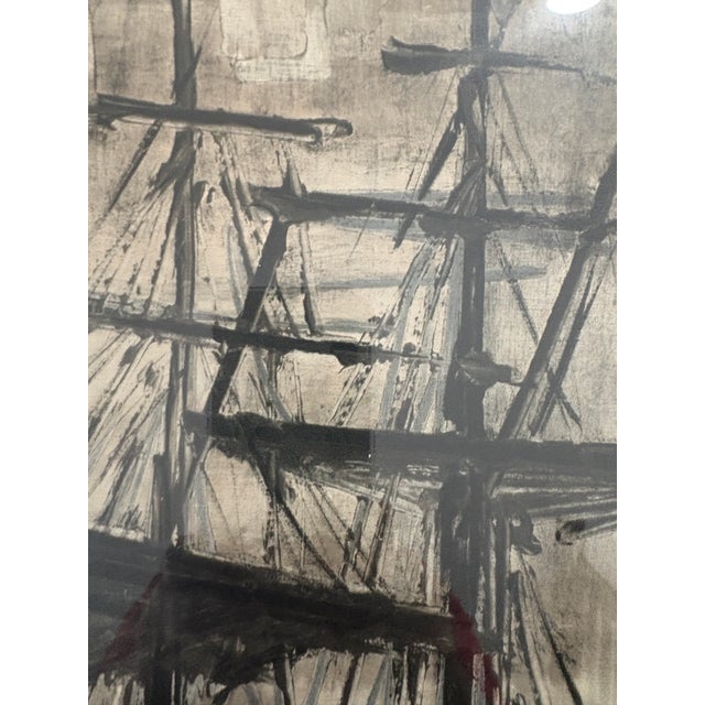 1960s 1960s Harbor Scene in Manner of Bernard Buffet Signed Print For Sale - Image 5 of 11