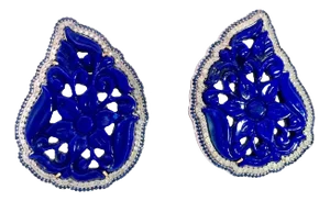 1980s Carved Lapis Lazuli Pierced Earrings, A Pair