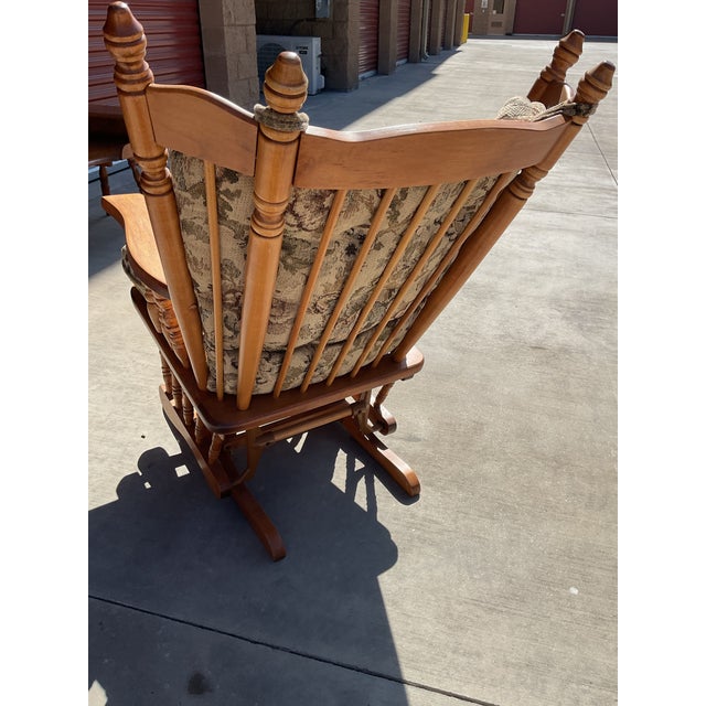 Vintage Solid Wood Windsor-Style Glider Rocking Chair With Tufted Cushions For Sale - Image 4 of 9