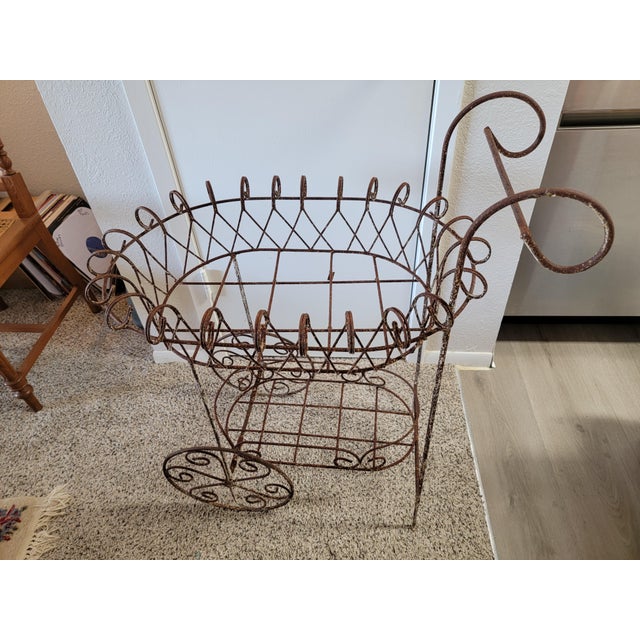 Rustic Flower Cart Plant Stand For Sale - Image 4 of 4