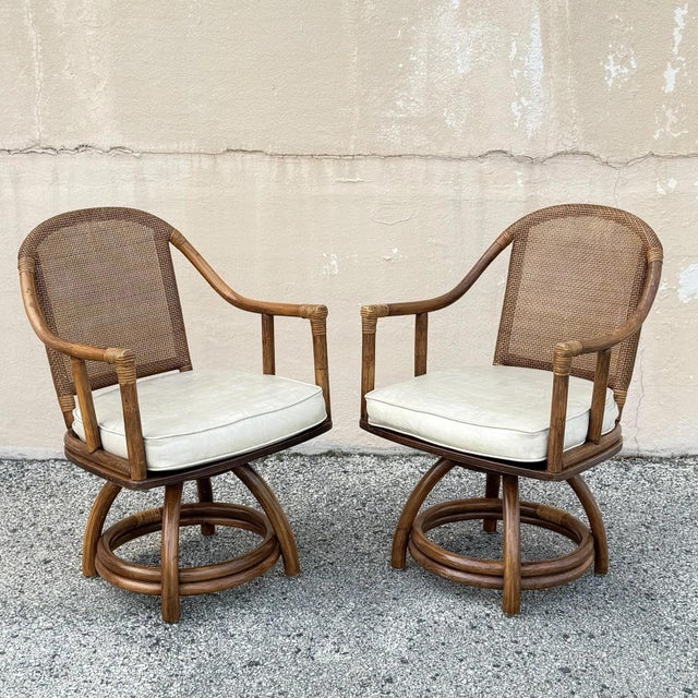 Vintage Hollywood Regency Bentwood Rattan Bamboo Swivel Chair Dining Set - 5 PCS For Sale In Philadelphia - Image 6 of 18