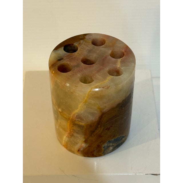 Contemporary Vintage Mexican Onyx Stone Pen Holder / MCM Desk Accessory For Sale - Image 3 of 12