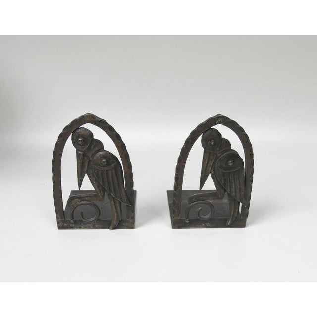Art Nouveau Wrought Iron Book Supports Marabu in the style of Edgar Brandt, 1890s, Set of 2 For Sale - Image 3 of 18