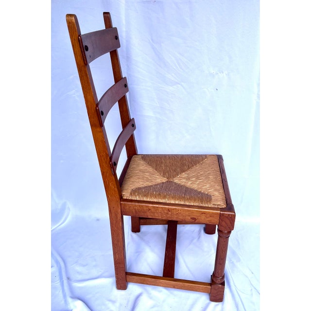 Mid 20th Century Vintage 1950s French Oak Ladder-Back Rush Seat Chairs - Set of 6 For Sale - Image 5 of 16