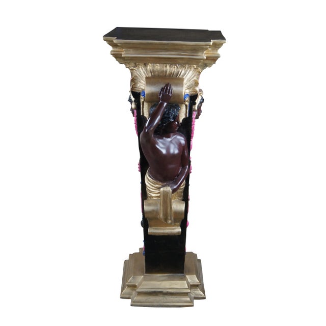 Traditional Set of 2 Vintage Venetian Figural Polychrome Bronze Sculpture Pedestals Plant Stands For Sale - Image 3 of 12