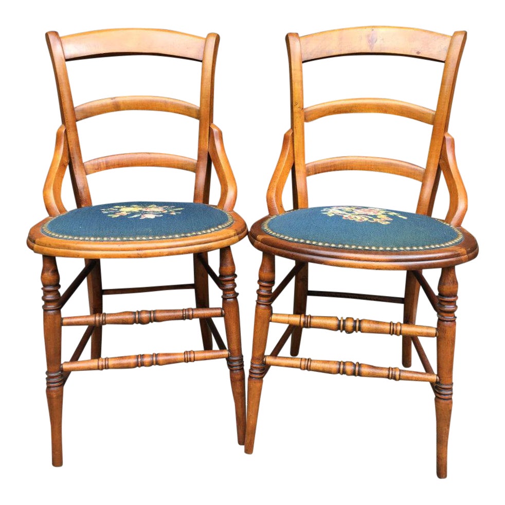 Needlepoint Seat Wooden Chairs Set of 2 Chairish