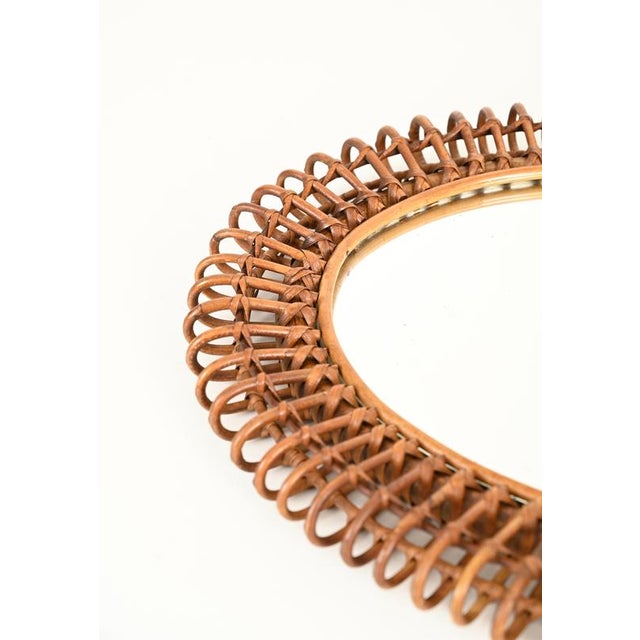 Franco Albini French Riviera Oval Mirror in Bamboo and Rattan attributed to Franco Albini, Italy, 1960s For Sale - Image 4 of 13