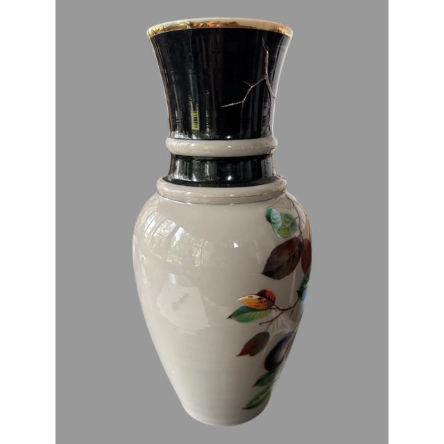 French Antique French Opaline Hand Painted Floral Decorated Art Glass Vase For Sale - Image 3 of 7