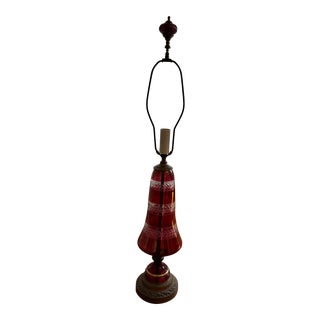 Vintage Cranberry Cut Glass Table Lamp For Sale
