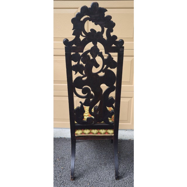 Pair of High Back 49" Side Chairs in Black Walnut Heavily Carved Black Forest Rococo Renaissance Revival For Sale - Image 13 of 17