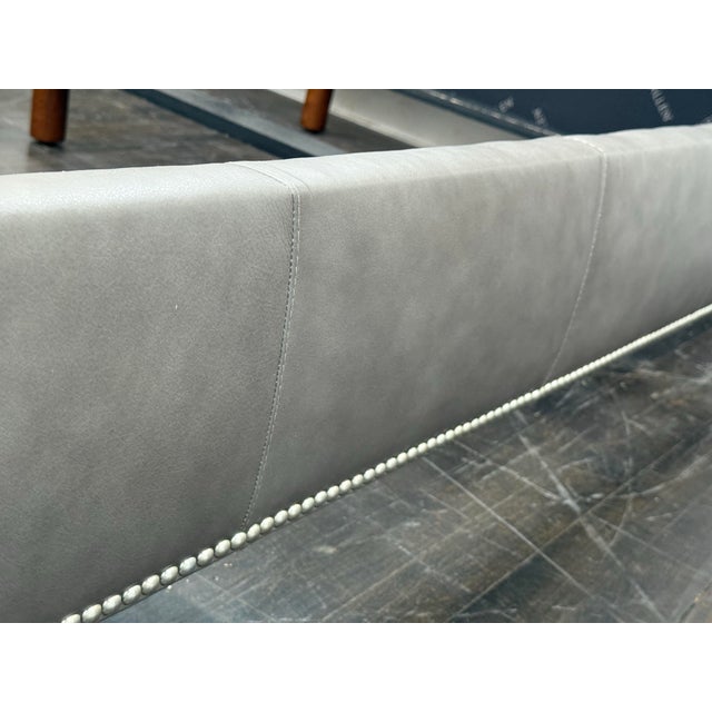 Textile Eastern King Size Ethan Allen Tufted Nailhead Leather Bed Frame For Sale - Image 7 of 12