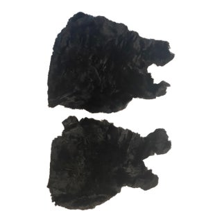 Pair of Small Black Silk Shearling Fur Throws For Sale