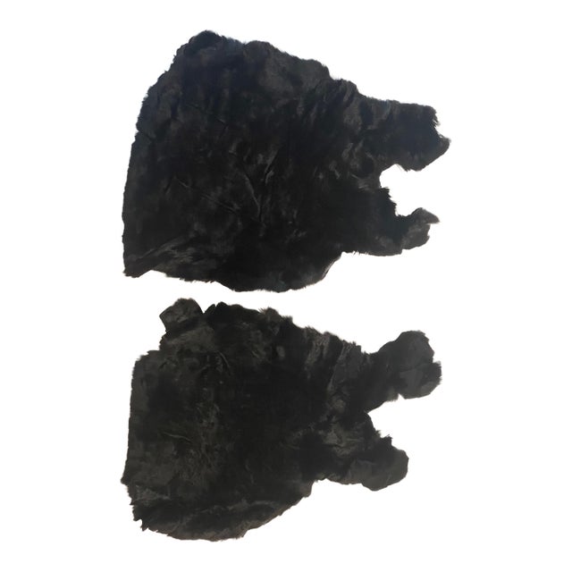 Pair of Small Black Silk Shearling Fur Throws For Sale