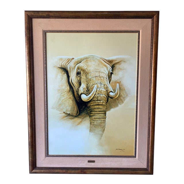 Mid 20th Century Limited Edition Canvas Elephant "King of the African Plains", Framed For Sale