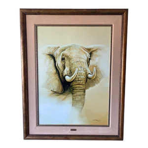 Mid 20th Century Limited Edition Canvas Elephant "King of the African Plains", Framed