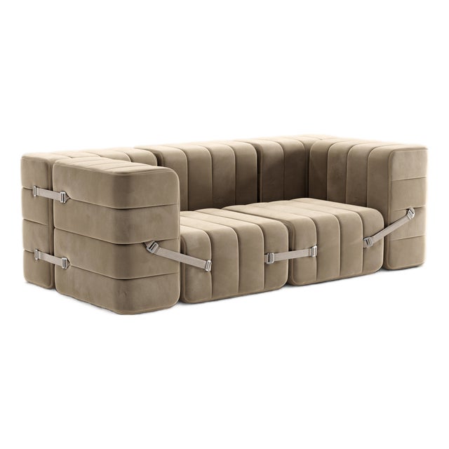 Curt Modular Set - Flexible 2-Seater with Armrests - Barcelona - Vole - V3347/15 (Grey / Brown) by Ambivalenz, Set of 7 For Sale