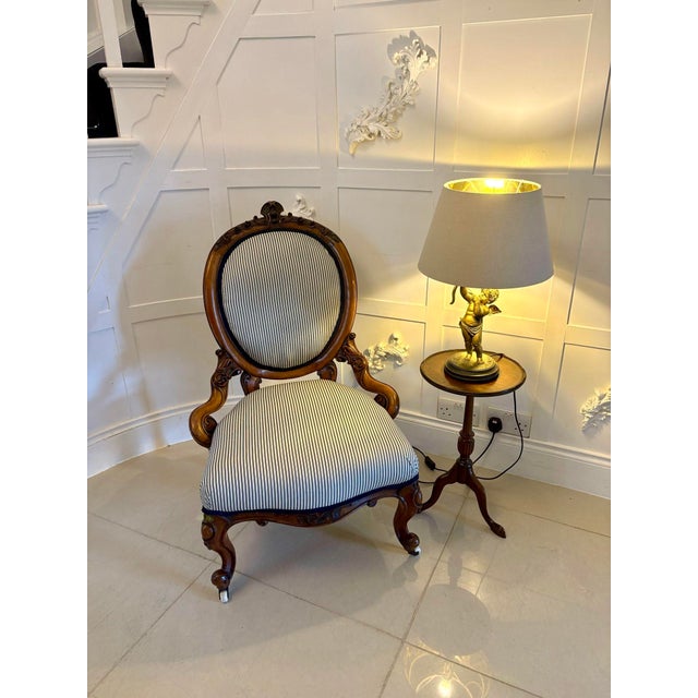Antique Carved Walnut Victorian Ladies Chair, 1850s For Sale - Image 3 of 12