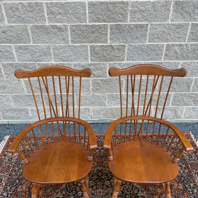 1990s Keller Furniture Traditional Solid Oak Nantucket Windsor Dining Chairs - Set of 6 For Sale - Image 10 of 16