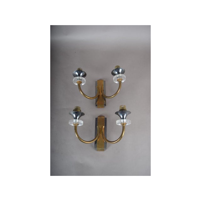 Vintage French Brass Double-Arm Wall Sconces, 1950s, Set of 2 For Sale - Image 9 of 12