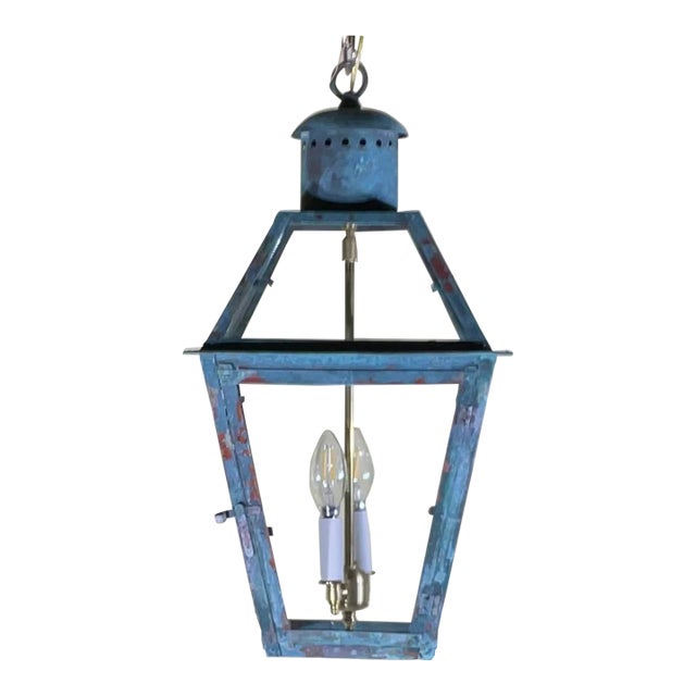 Vintage Four-Sides Hanging Copper Lantern For Sale