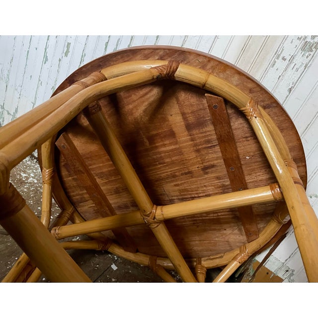 Brown Mid 20th Century Bamboo/Rattan Small Round Side Child's Occasional Table Wood Top For Sale - Image 8 of 11