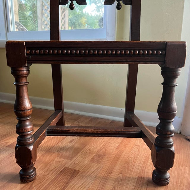 Antique Sligh Furniture Jacobean Revival Oak Dining/Hall Chair–Derbyshire and South Yorkshire Side Chair-Circa 1910s For Sale - Image 4 of 13