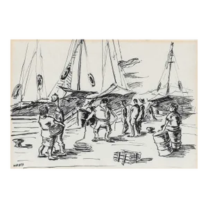 1950s Dock Scene Drawing
