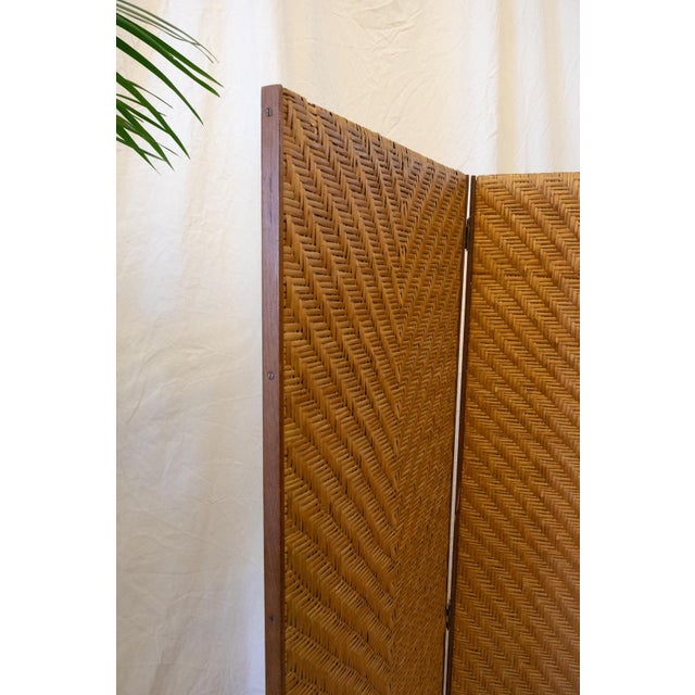 1970s Three-Panel Woven Wicker Screen, 1970s For Sale - Image 5 of 6