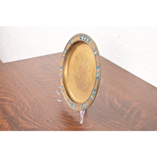 Art Deco Louis Comfort Tiffany Furnaces Favrile Bronze Doré and Enamel Charger Plate or Tray, 1920s For Sale - Image 3 of 12