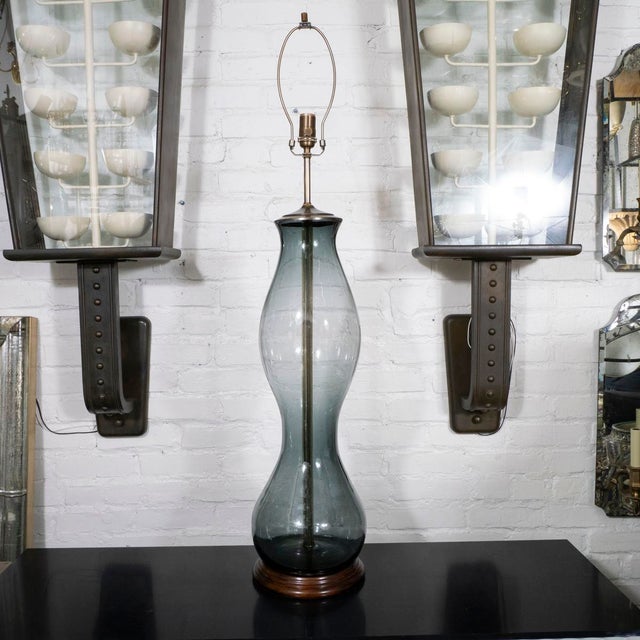 Large smoked glass lamp by Blenko