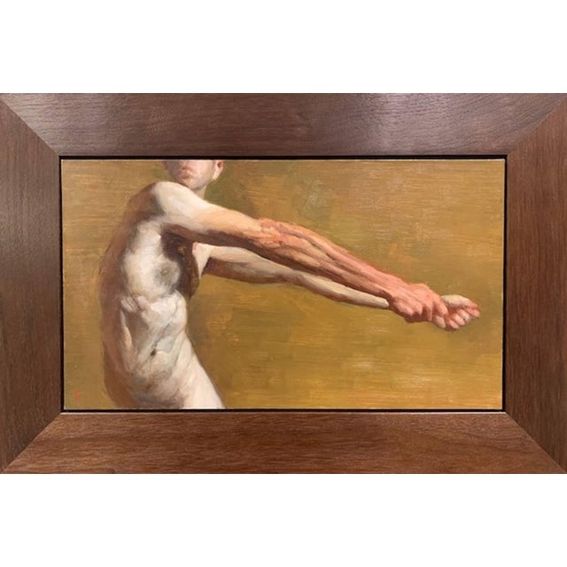 Heavy Arms presents a striking portrayal of the human form, focusing on the muscular arms in a dynamic stretch. The warm,...