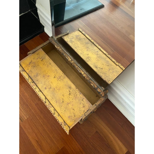 Vintage French Hollywood Regency Gilt Beveled Mirror With Slide Out Cabinet For Sale - Image 4 of 10