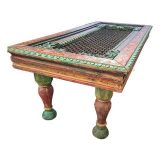 Vintage Hand-Painted, Carved Indian Coffee Table For Sale