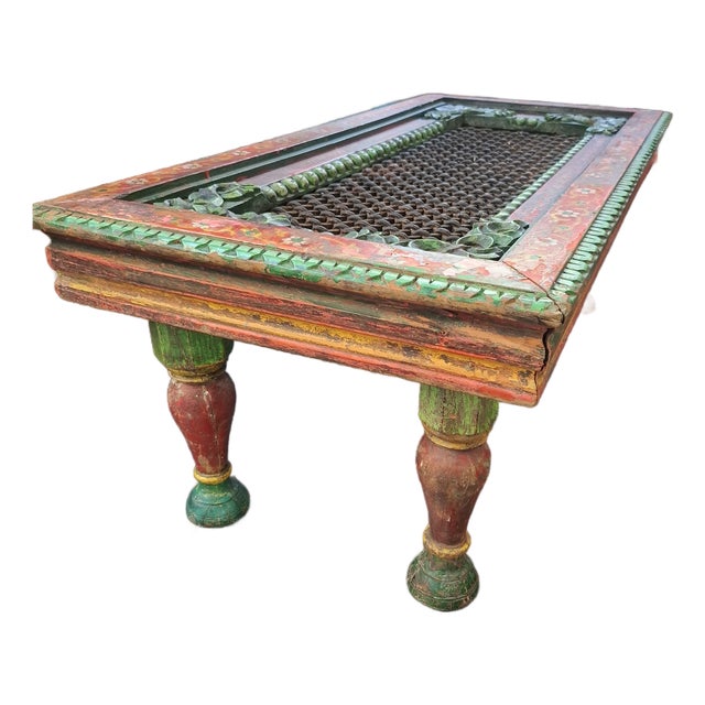 Vintage Hand-Painted, Carved Indian Coffee Table For Sale
