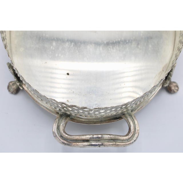 Vintage Silver Plate Footed Tray With Gallery For Sale - Image 9 of 12