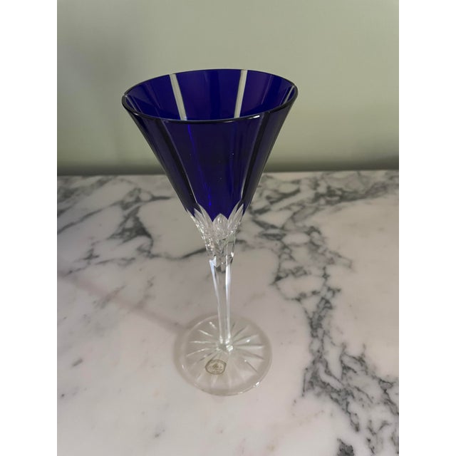 Glass 1990s Set of 8 Ajka Castille Albinka Cobalt Blue Crystal Wine Goblets, 24% Lead Crystal, Hungary For Sale - Image 7 of 9