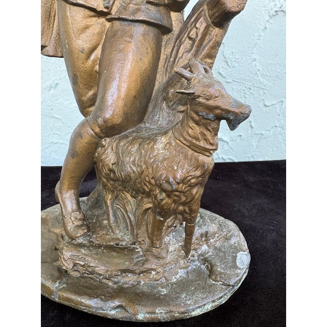 Early 20th Century French-Style Shepherd & Goat Bronze-Patina Sculpture For Sale In Orlando - Image 6 of 9