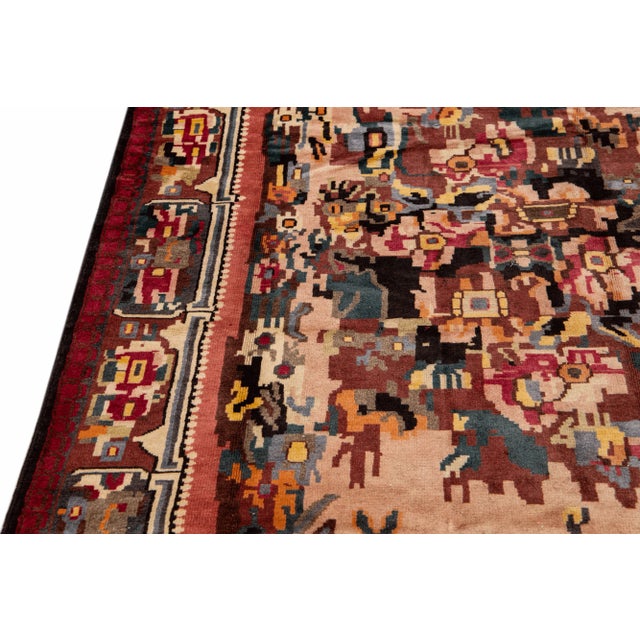 Vintage Handmade Lilihan Rose Floral Wool Rug 4'6" X 7'5" For Sale - Image 9 of 11