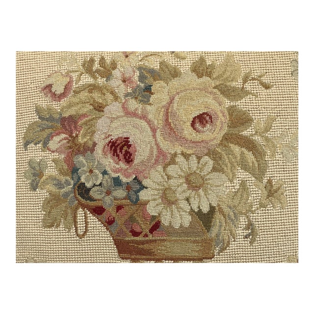 1990s Needle Point Pillow From Chelsea Textiles With Compote Floral Design 20" Sq For Sale