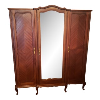 Antique 1920's Queen Anne Style Walnut Wardrobe / Armoire For Sale