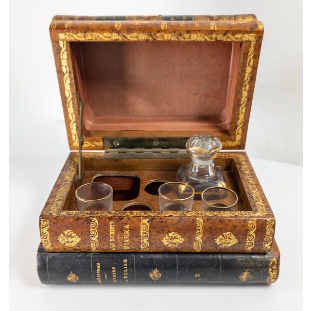 20th Century French Faux Leather Book Box With Bar Set or Tantalus For Sale - Image 9 of 13