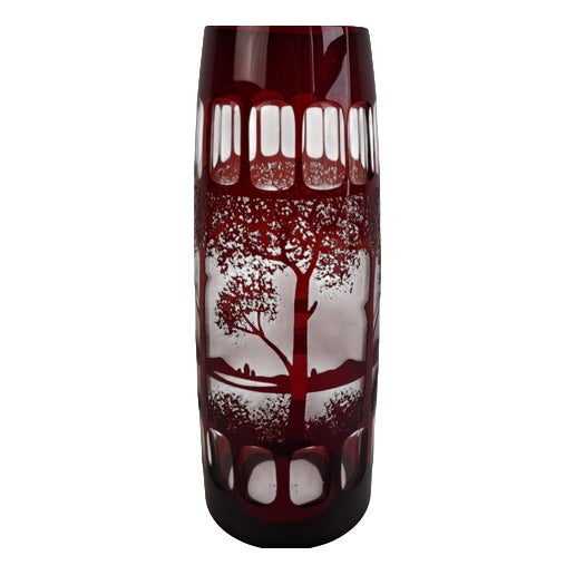 Art Deco Ruby Cut Overlay Vase from Egermann, Czechoslovakia, 1920s For Sale