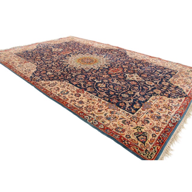 Traditional Vintage Isfahan Traditional Blue and Red Wool Persian Rug For Sale - Image 3 of 8