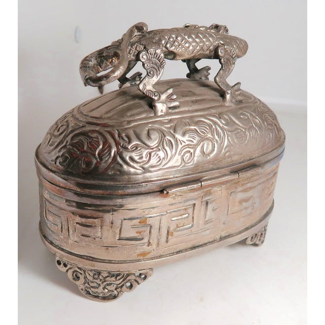 Figurative Mixed Metal Larger Size Dragon Trinket Box or Dresser Box or Jewelry Box For Sale - Image 3 of 13