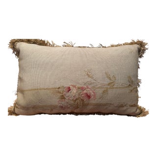 Circa 1860 Antique French Aubusson Tapestry Pillow With Pink Roses For Sale
